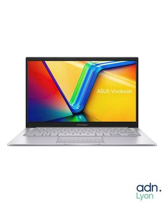 a white laptop with a colorful screen on a white background