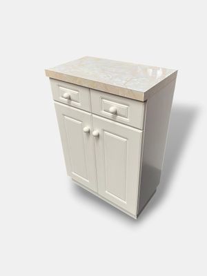 une armoire blanche avec deux tiroirs et un plan de travail