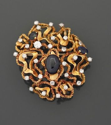 Importante broche moderne en or jaune 18K 750 millièmes comp…