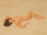 tableau représentant une femme nue allongée sur le dos sur une surface blanche