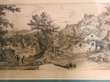a picture of a drawing of a village in the woods