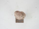 a rock that is sitting on top of a piece of metal