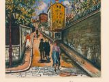 an image of a painting of people walking down a street