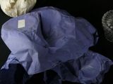 a blue bag with a tag on it next to some other items