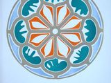 une photo représentant un motif circulaire sur un mur blanc