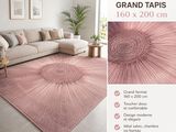 pink area rug with a picture of a living room with a couch and a coffee table