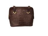 brown leather handbag on white background with clipping for text
