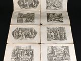 six gravures anciennes illustrant la vie de Jésus, notamment la vie de Jésus et la mort de Jésus