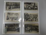four old black and white photographs of people in a room