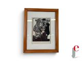 a picture of a picture of a woman with a cat on it