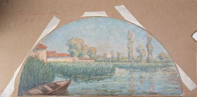 une image d'un tableau représentant un bateau sur l'eau