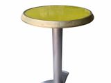 table with a yellow top and a silver base