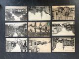 several old black and white photographs of a train station