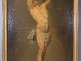 painting of a naked man with a towel in a gold frame