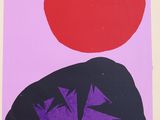 une image représentant un tableau où l'on voit une personne avec un soleil rouge en arrière-plan