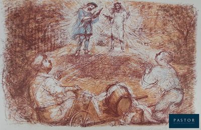 an image of a drawing of a group of people sitting on the ground