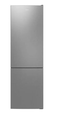 a silver refrigerator freezer sitting on top of a white counter