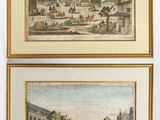 pair of watercolor paintings of a village scene