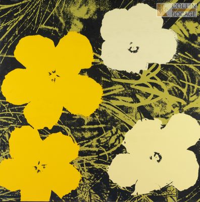 quatre fleurs jaunes et blanches sur fond noir
