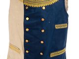 an image of a blue vest with gold trimmings and buttons