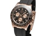 rolex daytona black dial rose gold watch with black rubber strap