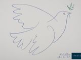 dessin représentant une colombe blanche tenant une brindille dans son bec