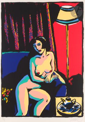 an image of a painting of a woman sitting on a couch