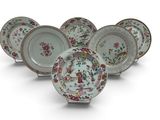 a set of six chinese porcelain plates with flowers and birds
