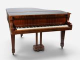an old piano with a wooden case and a black top