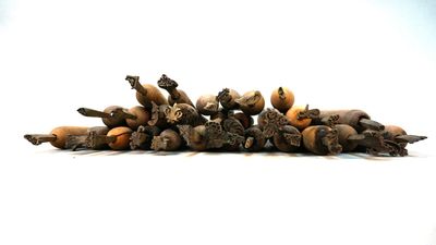 a pile of nuts on a white surface with a white background