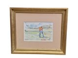 framed watercolor painting of a man playing golf on a golf course