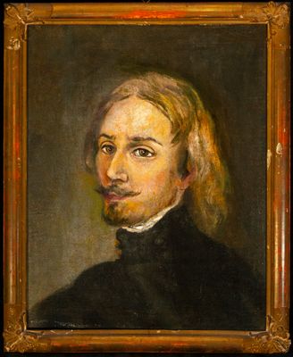 une peinture à l'huile représentant un homme aux cheveux longs et à la barbe
