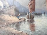 a picture of a painting of a boat on the water