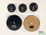 several different types of circular saw blades are displayed on a white surface