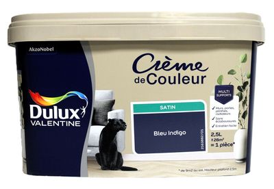 un gros plan sur un pot de peinture, avec un chat assis par terre