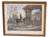 tableau représentant un homme à cheval avec un chien et un autre homme à cheval