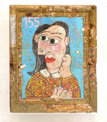 an image of a painting of a woman with a finger up