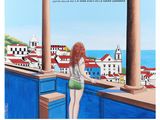 un tableau représentant une femme debout sur un balcon, regardant vers l'océan