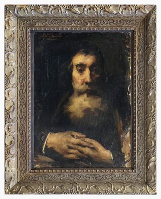 an image of a painting of a man holding his hands