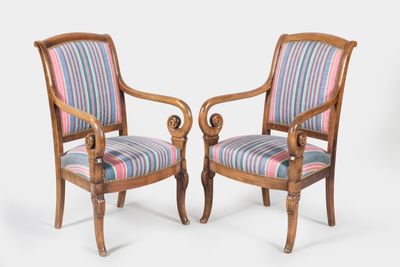 pair of early 20th century french walnut armchairs