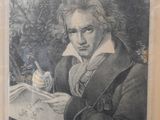 an old black and white drawing of a man reading a book