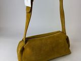 Sac à main en tissu à motif à carreaux moutarde, avec poignée et bandoulière en cuir