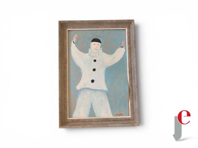 une photo d'un tableau représentant un homme les mains en l'air