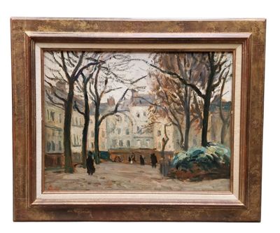 une image d'une peinture représentant une scène de rue avec une voiture à cheval