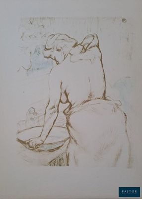 un dessin représentant une femme en train de se laver les mains dans une bassine