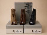 three pairs of women ' s shoes on display in a box
