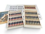 an open book with a picture of a line of soldiers on it