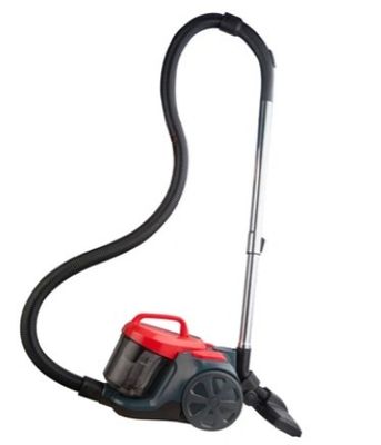 un aspirateur noir et rouge muni d'une poignée rouge