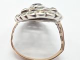 a close up of a gold and silver ring with a diamond