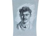 drawing of a man with a mustache and a shirt on